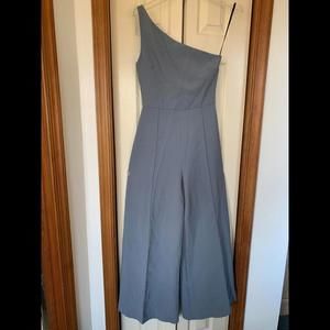 Christian Siriano Womens One Shoulder Wide Leg Jumpsuit Gray/Blue Size 2